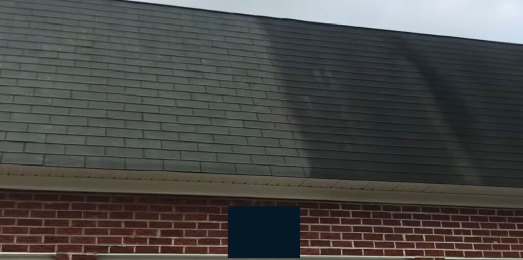 Photo of a Comparison between a clean roof and a dirty roof